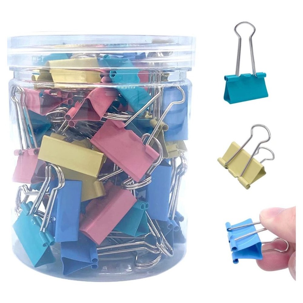 50Pcs Colorful Binder Clips, Paper Binder Clips Medium Size, 4 Colors, Metal Fol